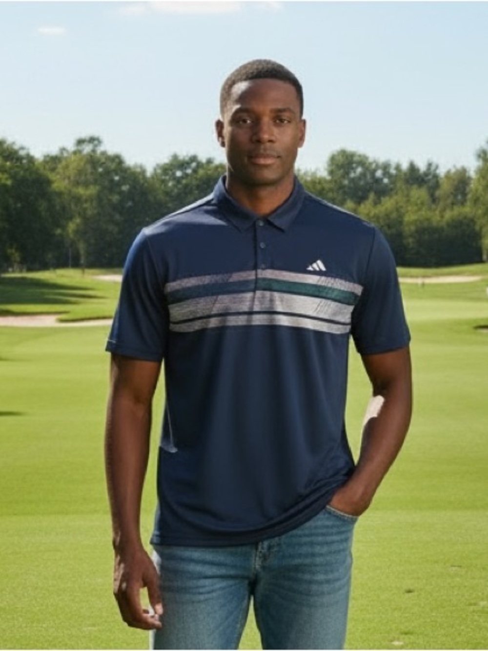 Adidas Core Chest Stripe Blue Polo Shirt Mens Retrosport Golfing Men’s Size 2XL